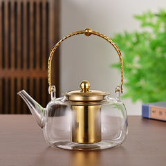 Copper Handles Steel Leakage Borosilicate Household Filter Glass Teapot
