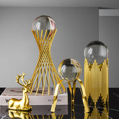 Golden Luxury Modern Metal Crystal Ball Crafts Ornament Living Room Home Decoration Accessories